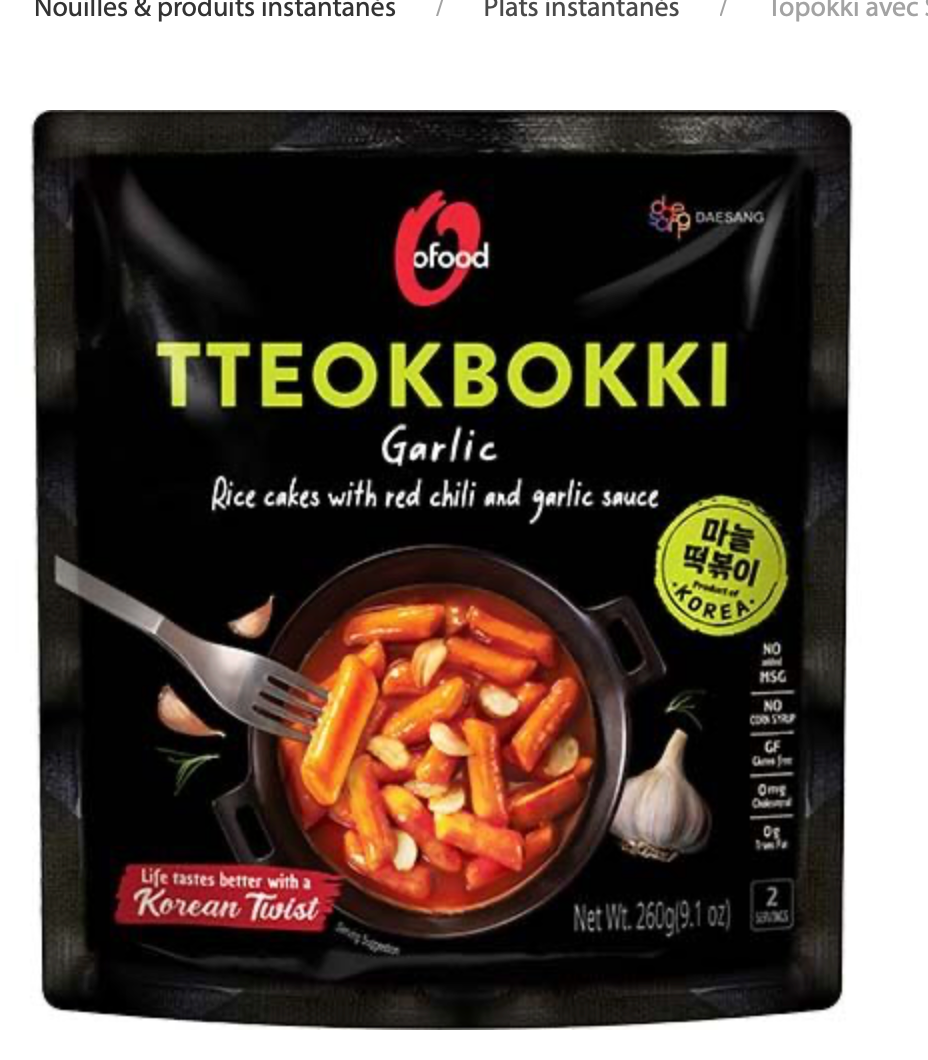 O'FOOD Topokki avec Sauce d'Ail & Chili - Oishii Mart